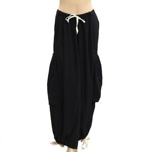 Free People Wide Leg Mid-Rise Pants Billowy Pull-on Cotton Black XS New 285397